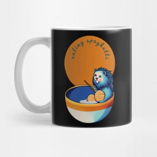 funny cat eating spaghetti by kaziknows Mug